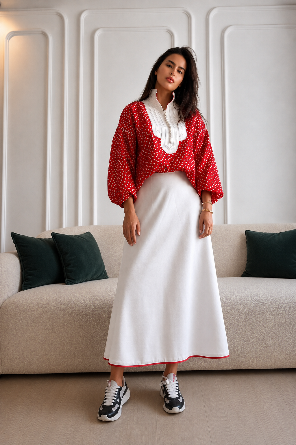 Ensemble Mère Fille Rouge à Pois & Jupe Blanche