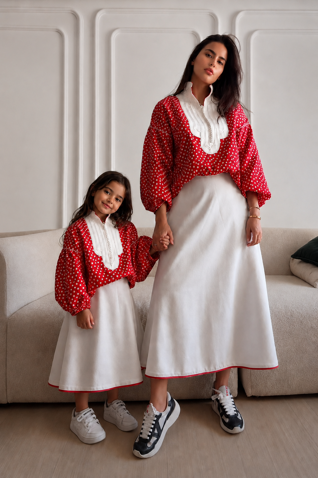 Ensemble Fille Jabador Rouge à Pois & Jupe Blanche